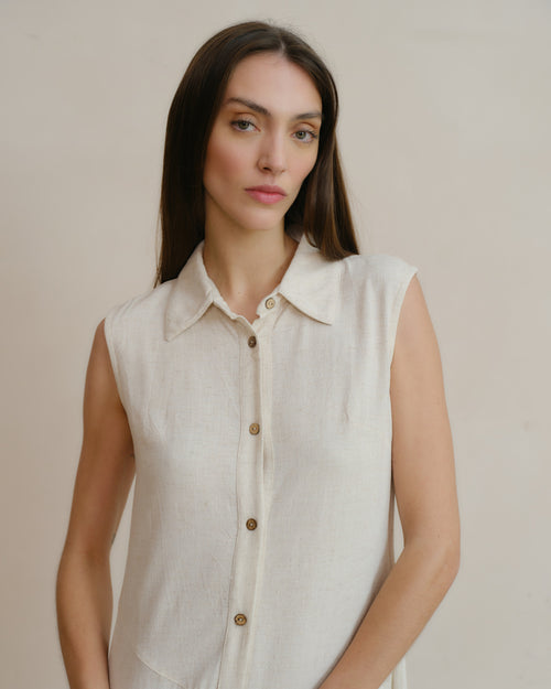 Vestido largo camisero con lino Andrea Hover