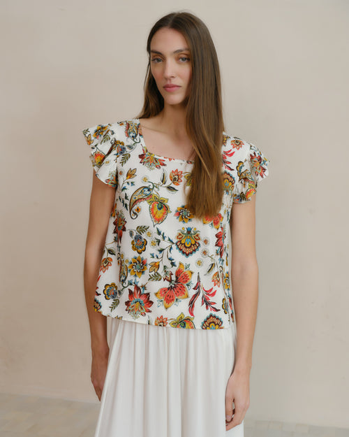 Blusa estampada con lino Candida