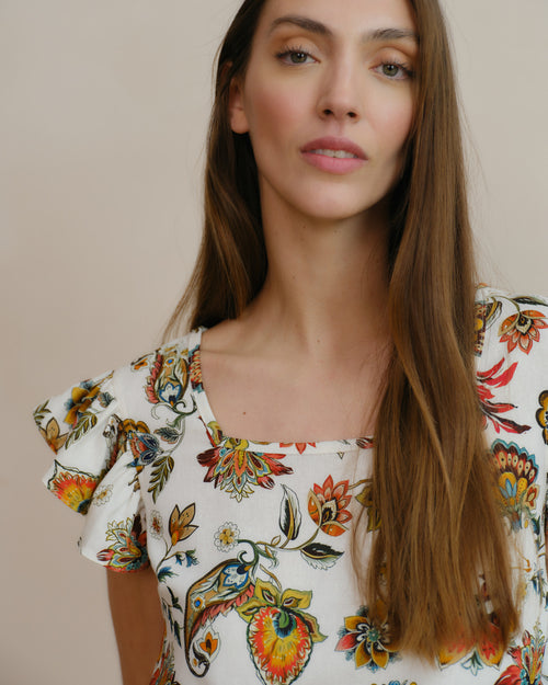 Blusa estampada con lino Candida Hover