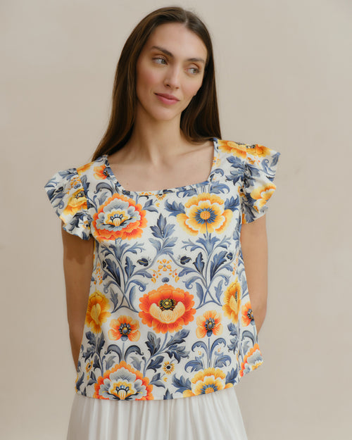 Blusa estampada con lino Candida Hover