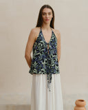 Blusa halter con lino estampado Damaris