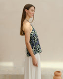 Blusa halter con lino estampado Damaris