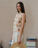 Blusa con lino estampado Celeste/le