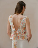 Blusa con lino estampado Celeste/le