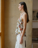 Blusa halter con lino estampado Damaris