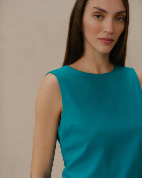 Blusa con lino Celeste Hover