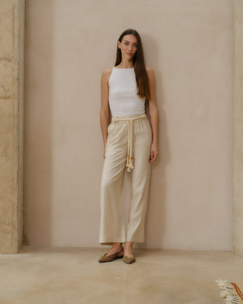 Pantalon con lino y cinturon Majo