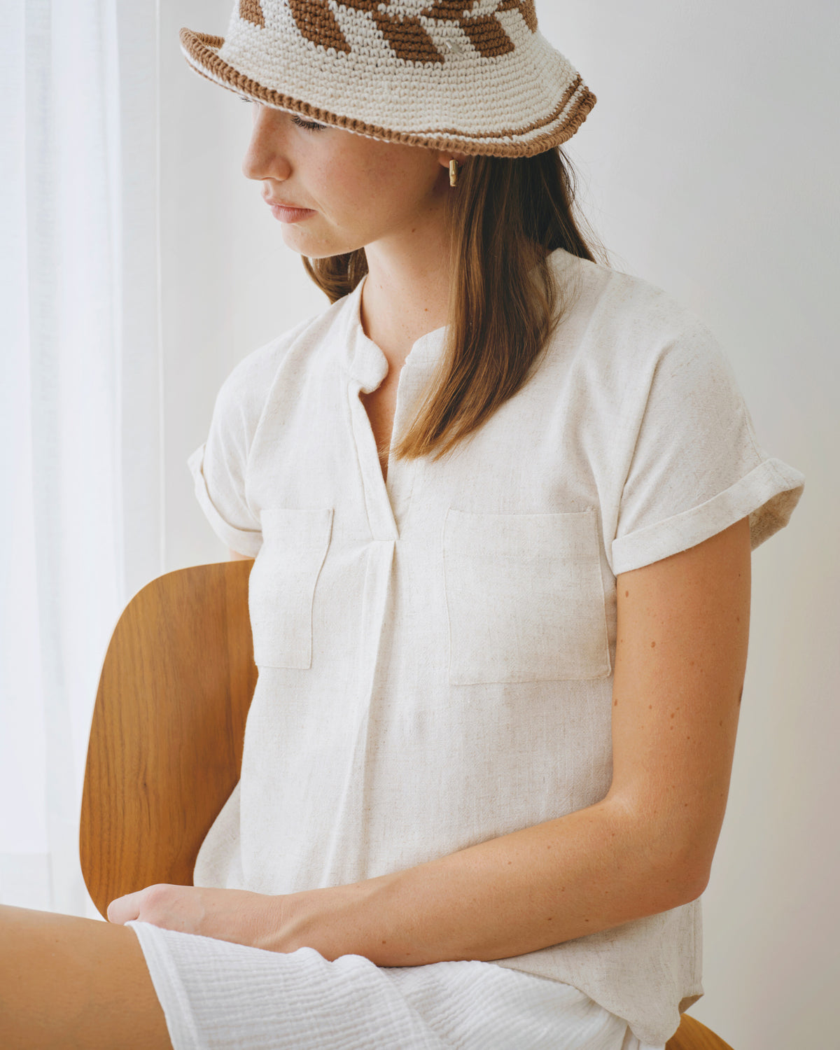 Blusa con lino con dos bolsas Alonsa