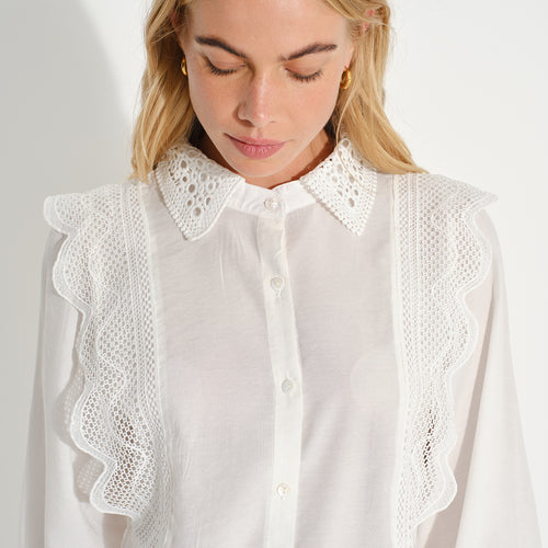 Blusa camisera manga larga con cuello crochet Parma