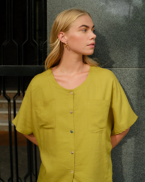 Blusa larga con lino Maya Hover