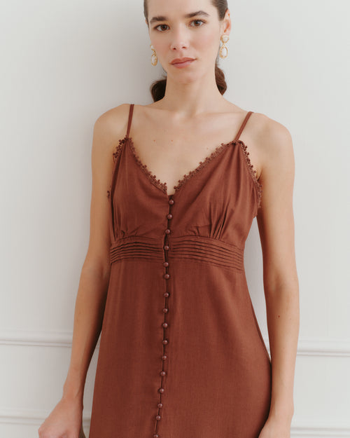 Vestido largo de tirantes con lino Clarissa