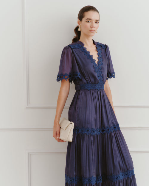 Maxi Vestido largo tela satinada Jade Hover