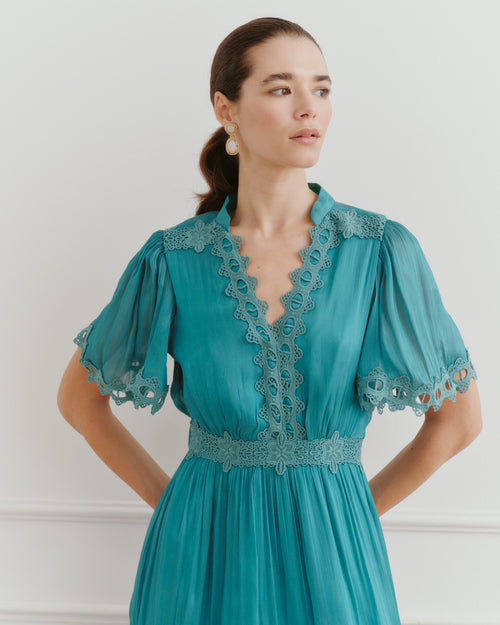 Maxi Vestido largo tela satinada Jade Hover