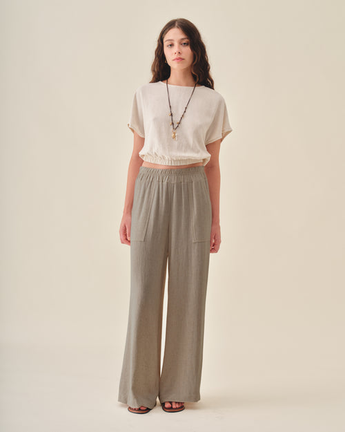 Pantalon con lino corte recto Abu dabi