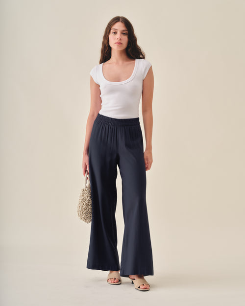 Pantalon con lino corte recto Sahara