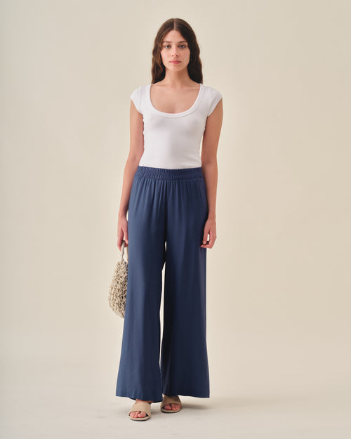 Pantalon con lino corte recto Sahara