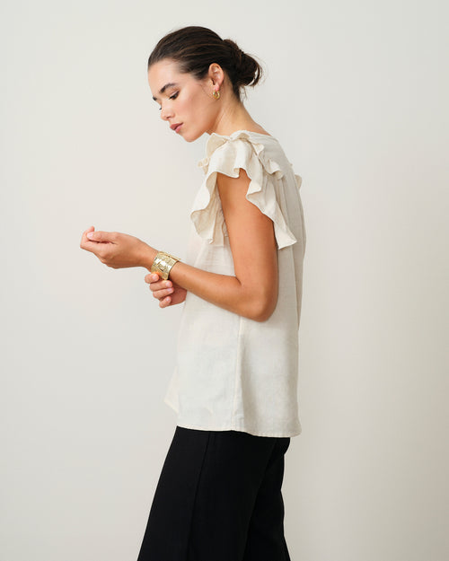 Blusa con lino cuello V Florentine Hover