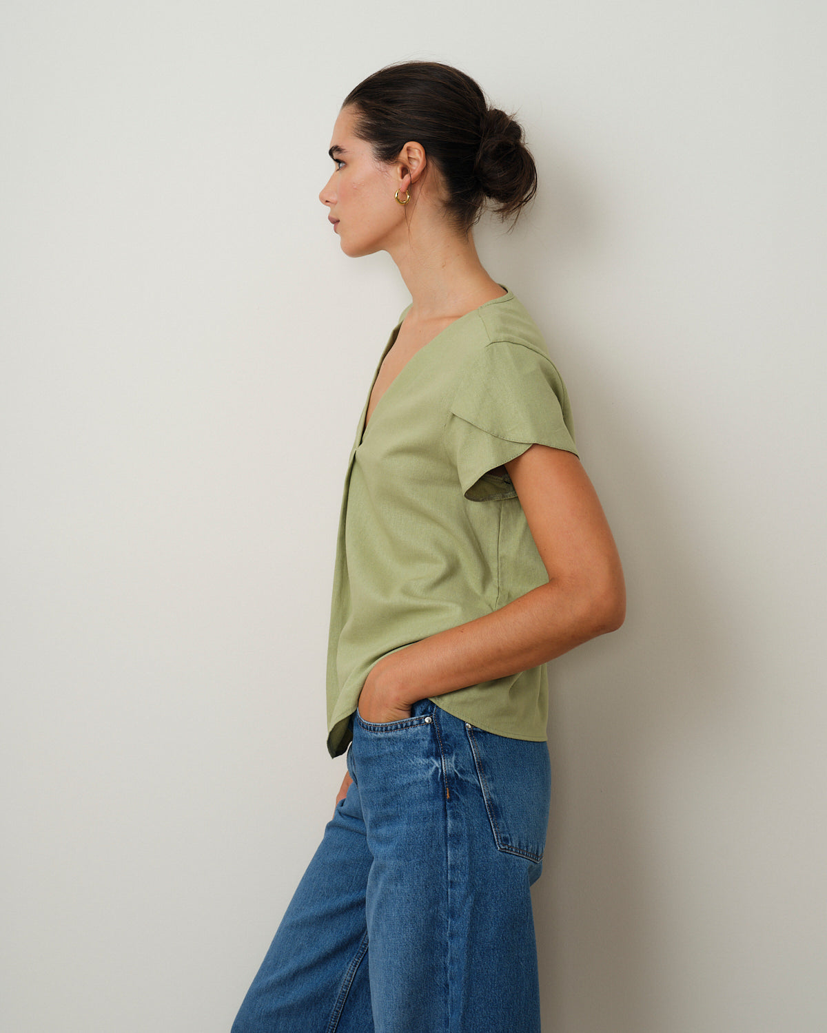 Blusa con lino mangas tulipan Turin