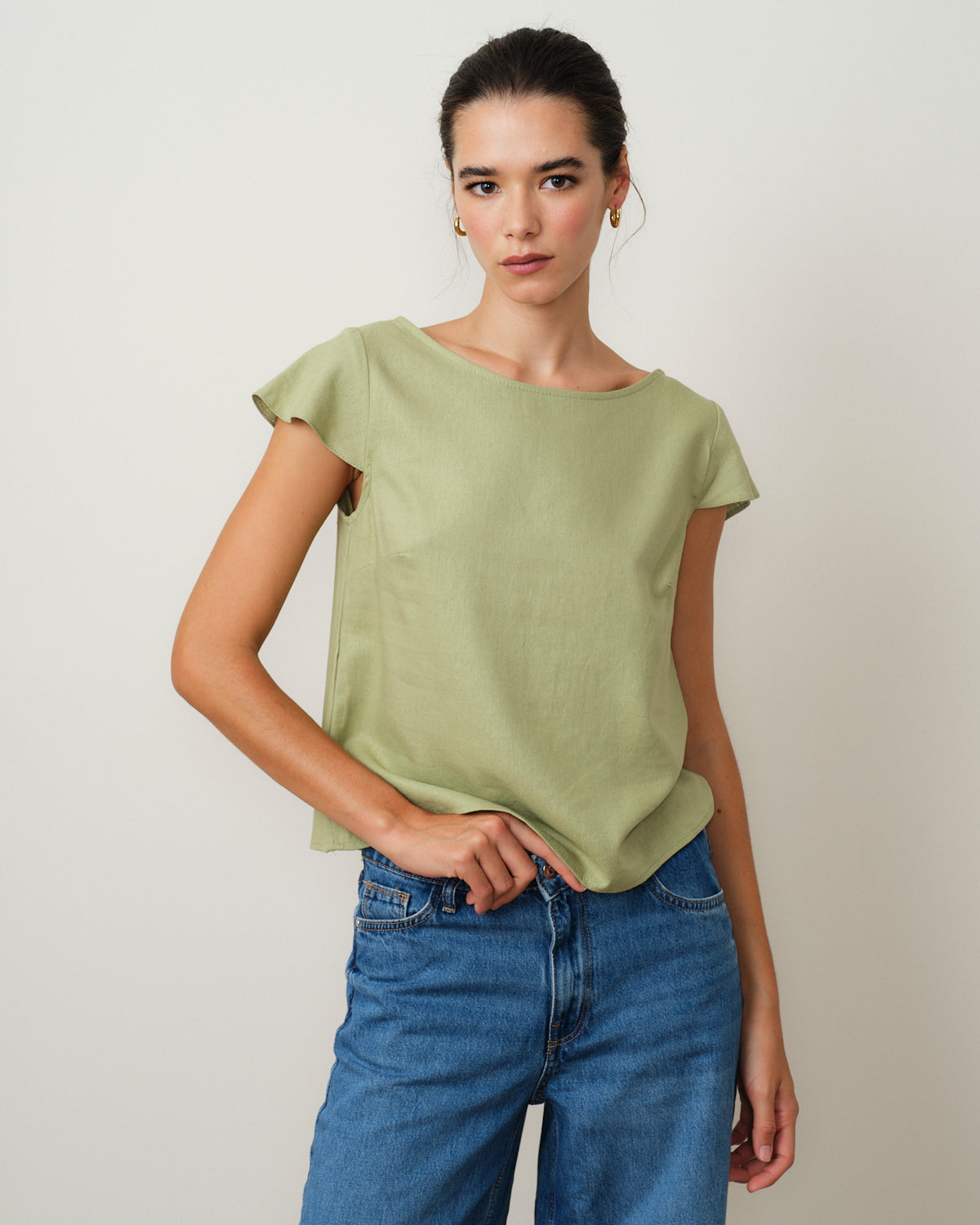 Blusa con lino manga hoja Alina L