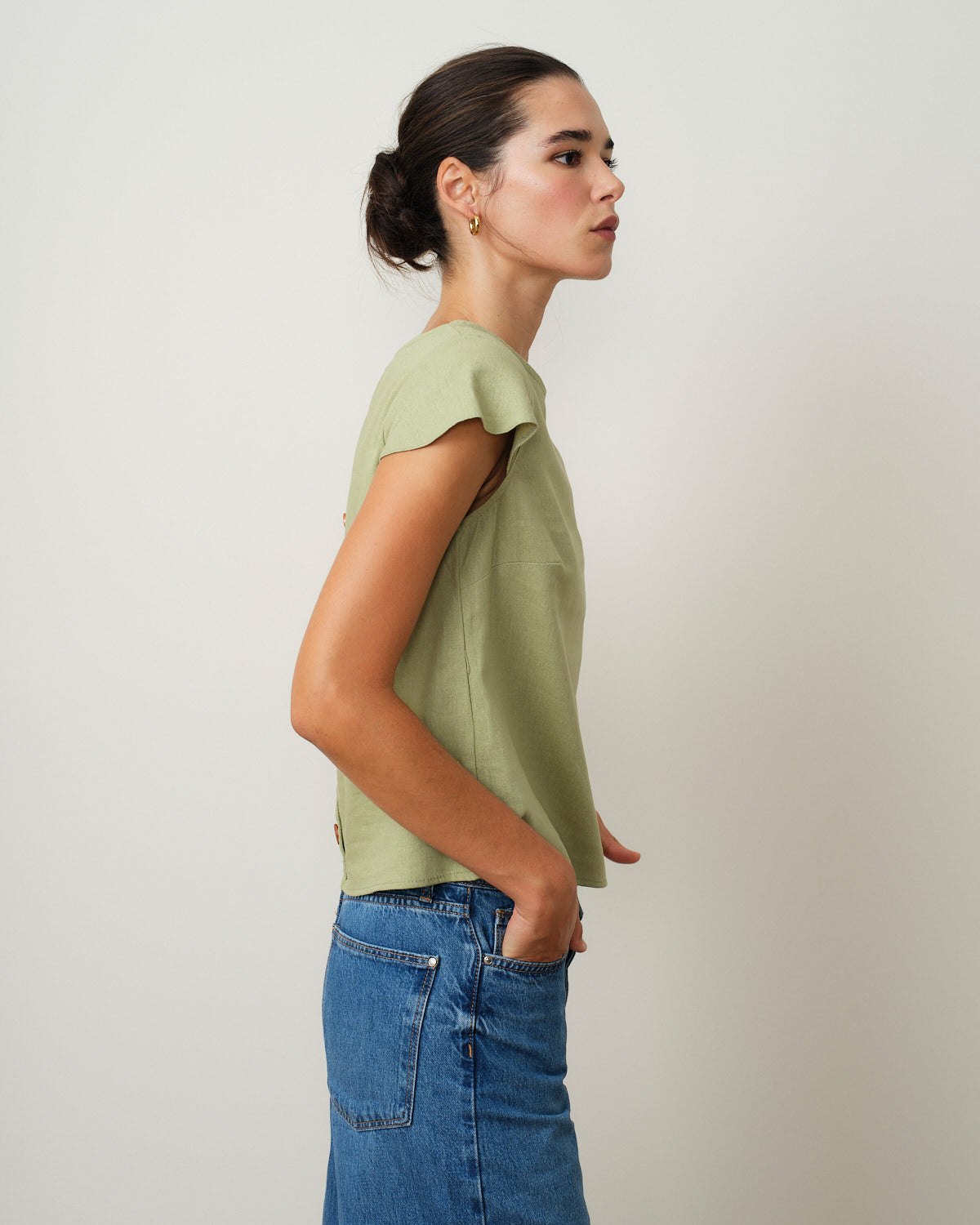 Blusa con lino manga hoja Alina L