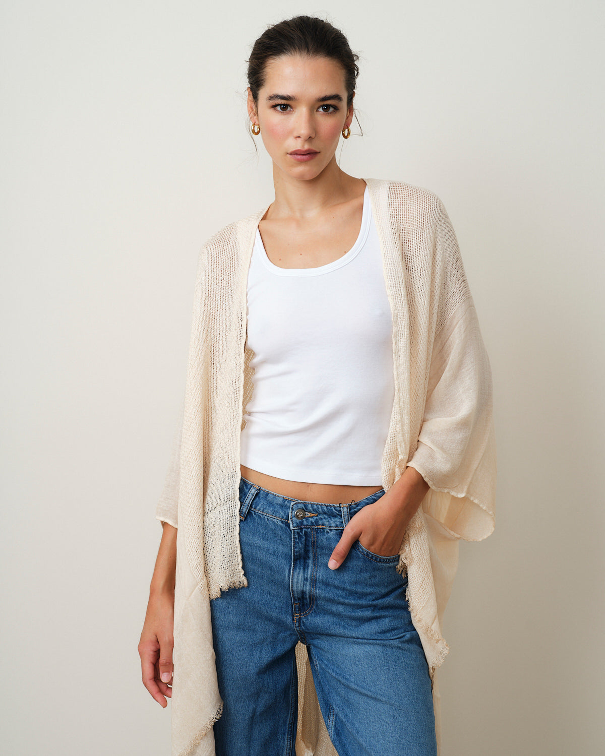 Cardigan fluido texturas combinadas Samira