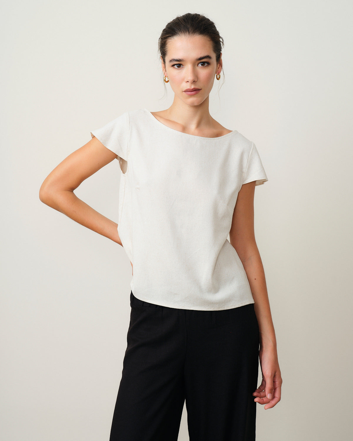 Blusa con lino manga hoja Alina L