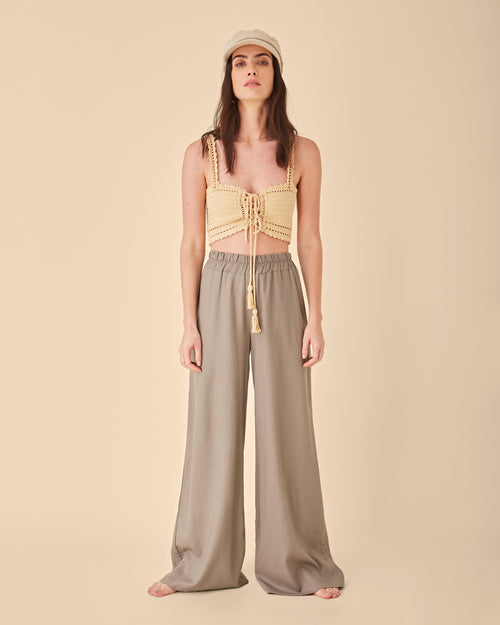 Pantalon con lino corte recto Sahara