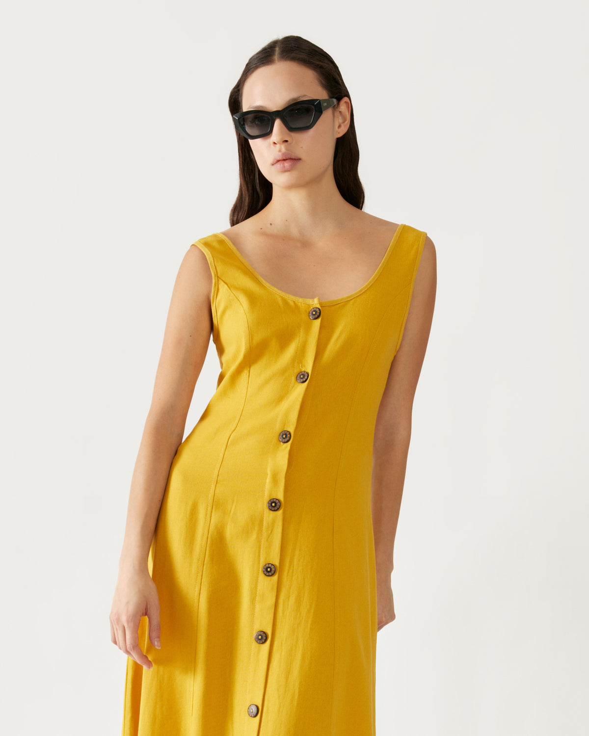Maxi vestido con lino botones al frente Sugey