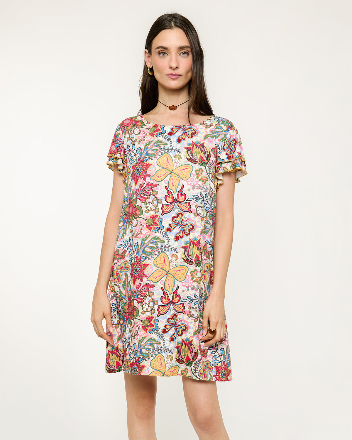 Vestido con lino estampado Shelby