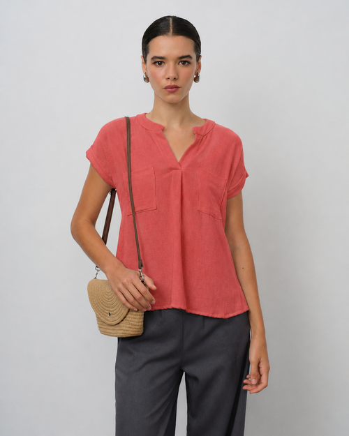 Blusa con lino con dos bolsas Alonsa
