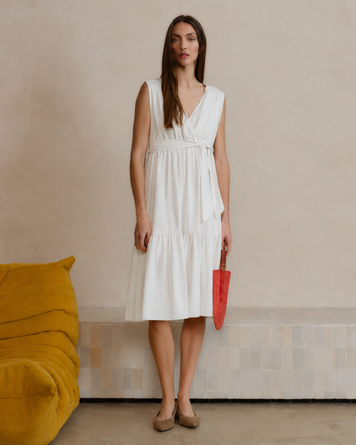 Vestido escote cruzado con lino Beatriz