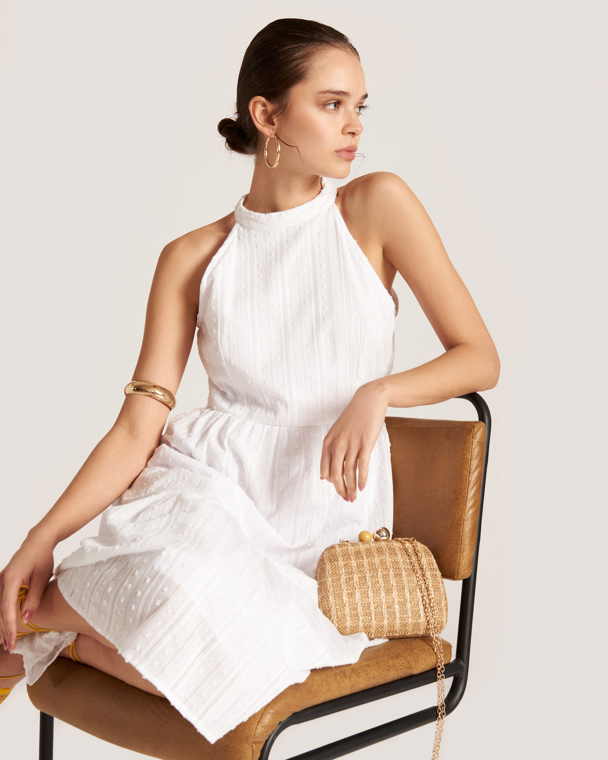 Vestido halter algodon bordado Sonia