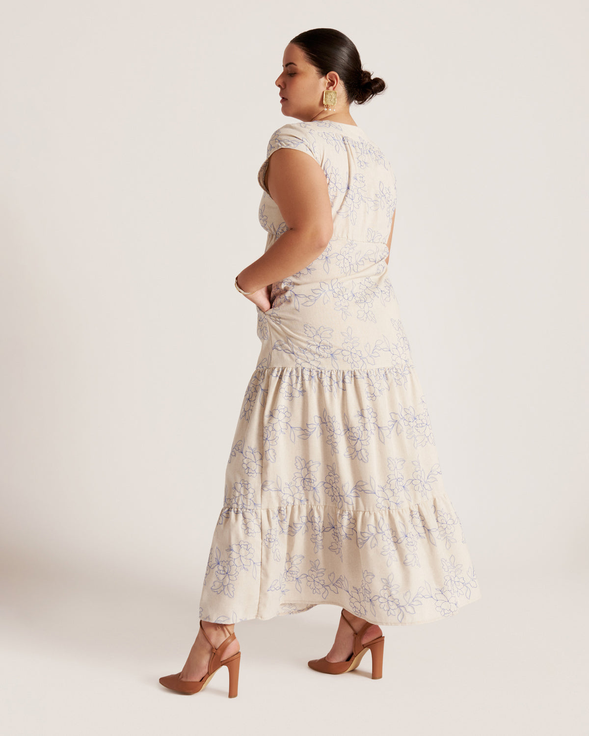 Maxi vestido con lino bordado Yamile LB