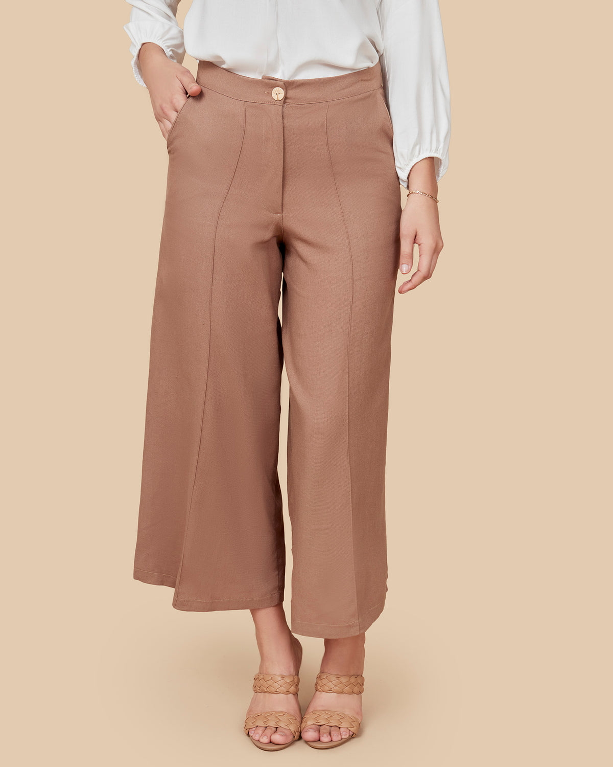 Pantalon culotte con lino Oasis